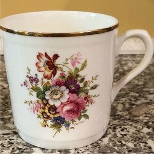 Hammersley mug bone china flowers white gold trimmed Howard Sprays Smooth 1980s